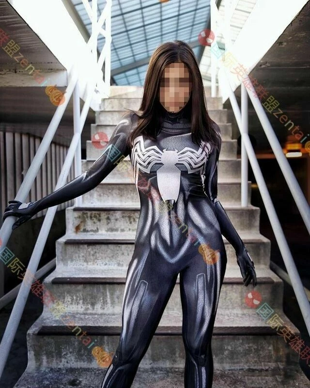 Female Venom Spider-woman Jumpsuit Cosplay Costume Comicon Halloween  Adult/Kids