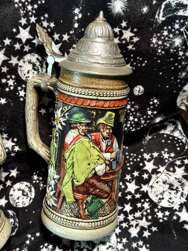 Cerveza Alemana Cerámica Vintage Stein con Tapa de Peltre Hecho en Alemania ¡¡Juego de 2!!! - Imagen 5 de 5