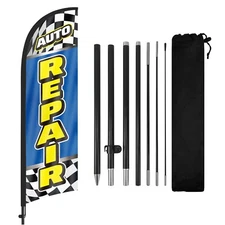 8FT Blue Auto Repair Advertising Feather Flag Banner with Pole and Ground Stake