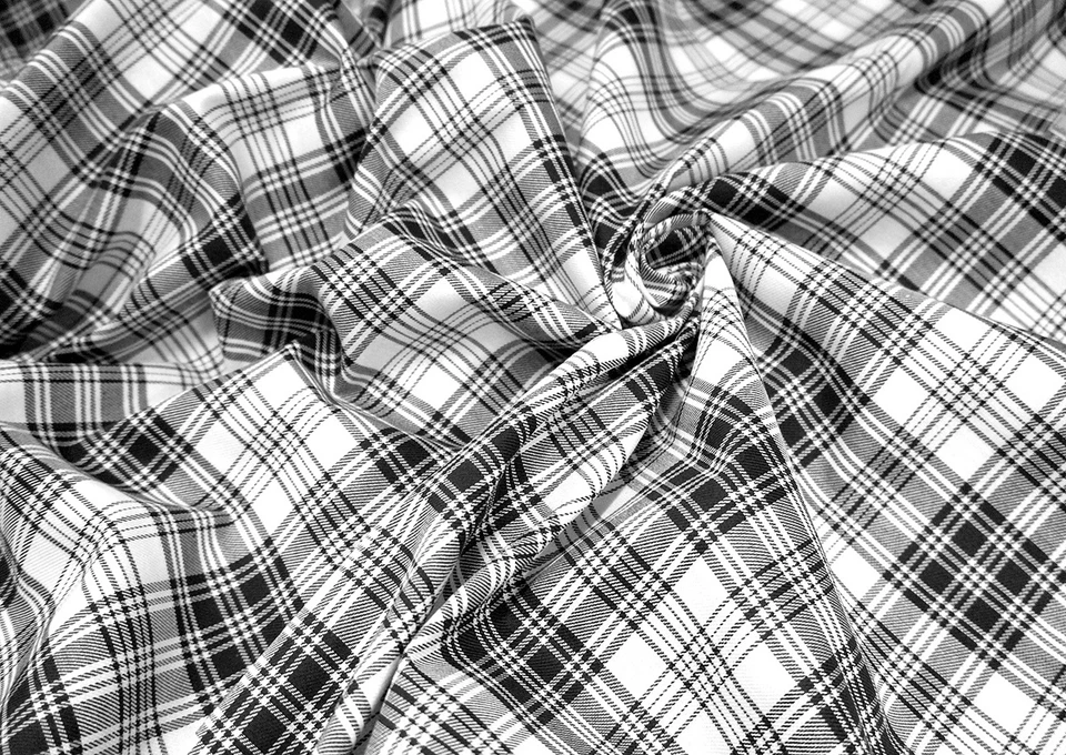 White & Black Check Plaid Tartan Cotton FABRIC 44"W Drape Kilt Tablecloth Dress - Image 2 of 4