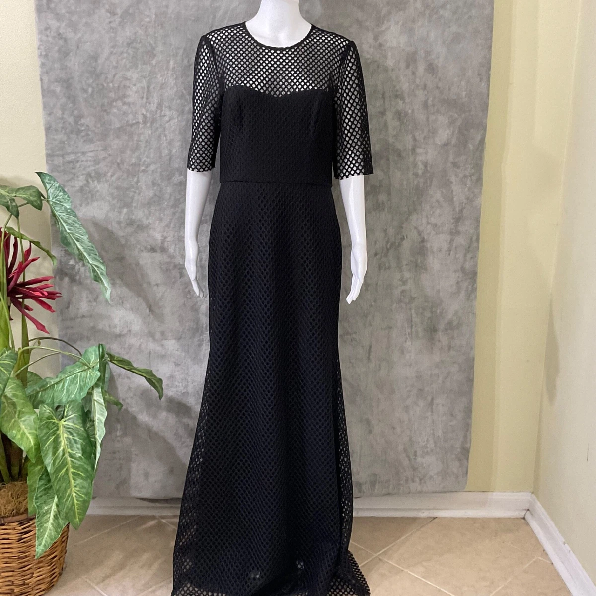 vera wang black lace dress Vera Wang Lace Maxi Dress Womens 2 Black Mother of Bride Formal Evening Gown