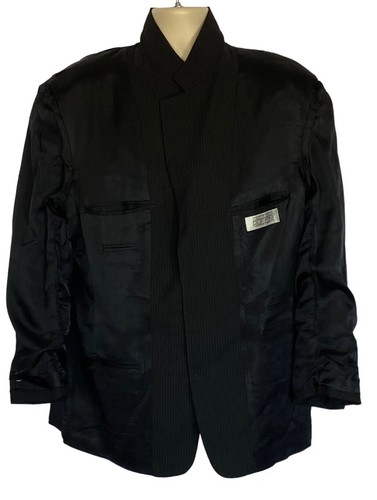 Men's Gianfranco RUFFINI Black Pinstripe 4 Button 2 Pc Suit Size 44R, 35X28 - Picture 9 of 17