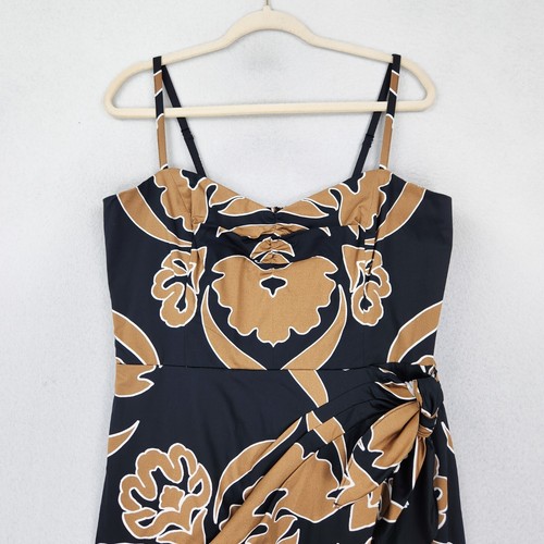 WHBM Dress Women 12 Black Tan Medallion Faux Wrap Midi Tank Cocktail Wedding NEW - Picture 2 of 14