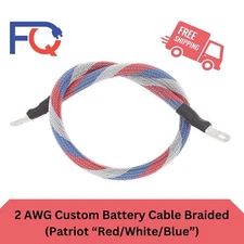 2 AWG Gauge Custom Battery Cable Copper Braided (Patriot "Red, White, Blue")
