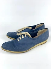 Boutique Salvatore Ferragamo Women's Leather Shoes Gum Sole VTG Blue Flats READ