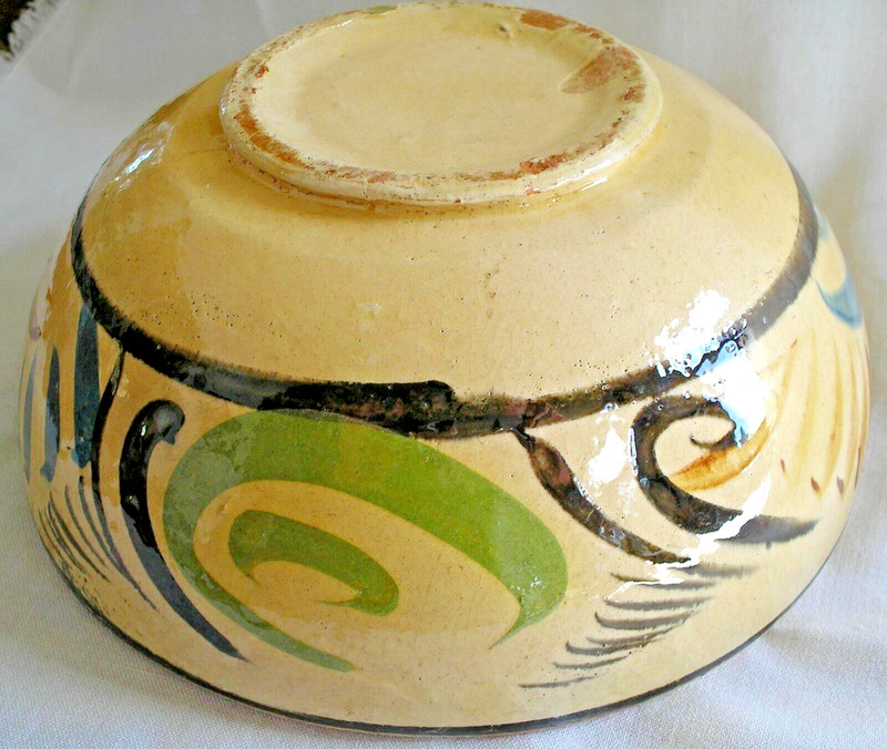 Antique, Vintage, Red Ware, Stoneware, Yellow Ware Hand Painted Bowl  RARE!!