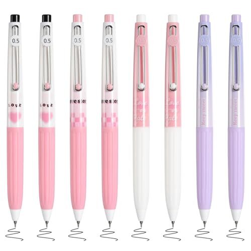 8Pcs Aesthetic Retractable Gel Pens, 0.5 CS Fine Point Black Ink Pen for Pink - Picture 1 of 6