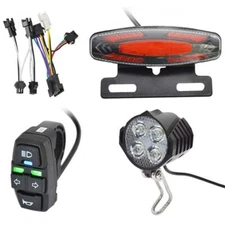 LED E-Bike Front Brake Rear Light Set 24-48V Headlight Tail Light &Horn Switch