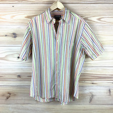 Lands End Shirt Mens Large 16 Seersucker Pastel Striped Preppy