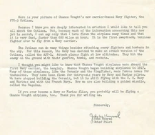 Chance Vought 1950s Letter John Konrad Chief Pilot F7U-3 Cutlass Jet Plane *P10b