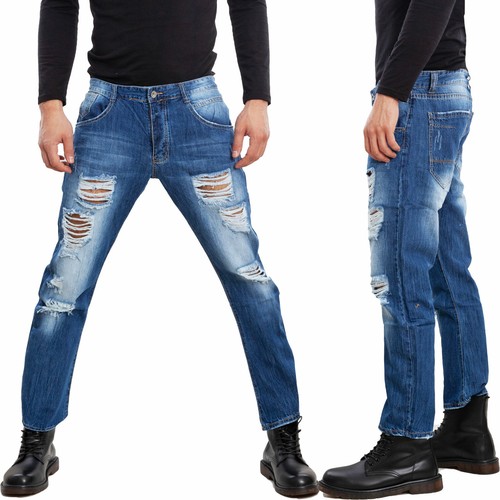 Jeans uomo pantaloni ripped strappi strappati cavallo basso nuovi F355 |  eBay