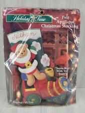 Holiday Time Bucilla Felt Applique Christmas Stocking Santa Bear with Toy Train