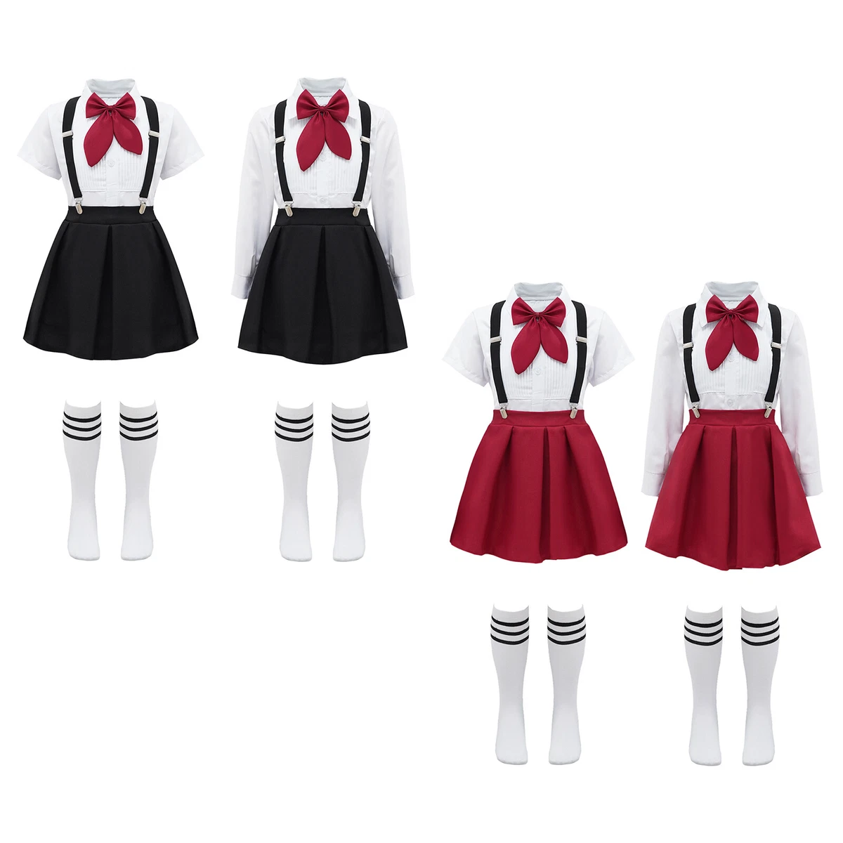 Kids Girls School Uniform Suspender Skirt Shirt Japanese Anime Costume  Halloween