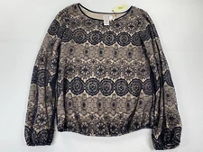 Max Studio Black Lace Nude Lined Long Sleeve Top Sheer Medium M Dressy Career