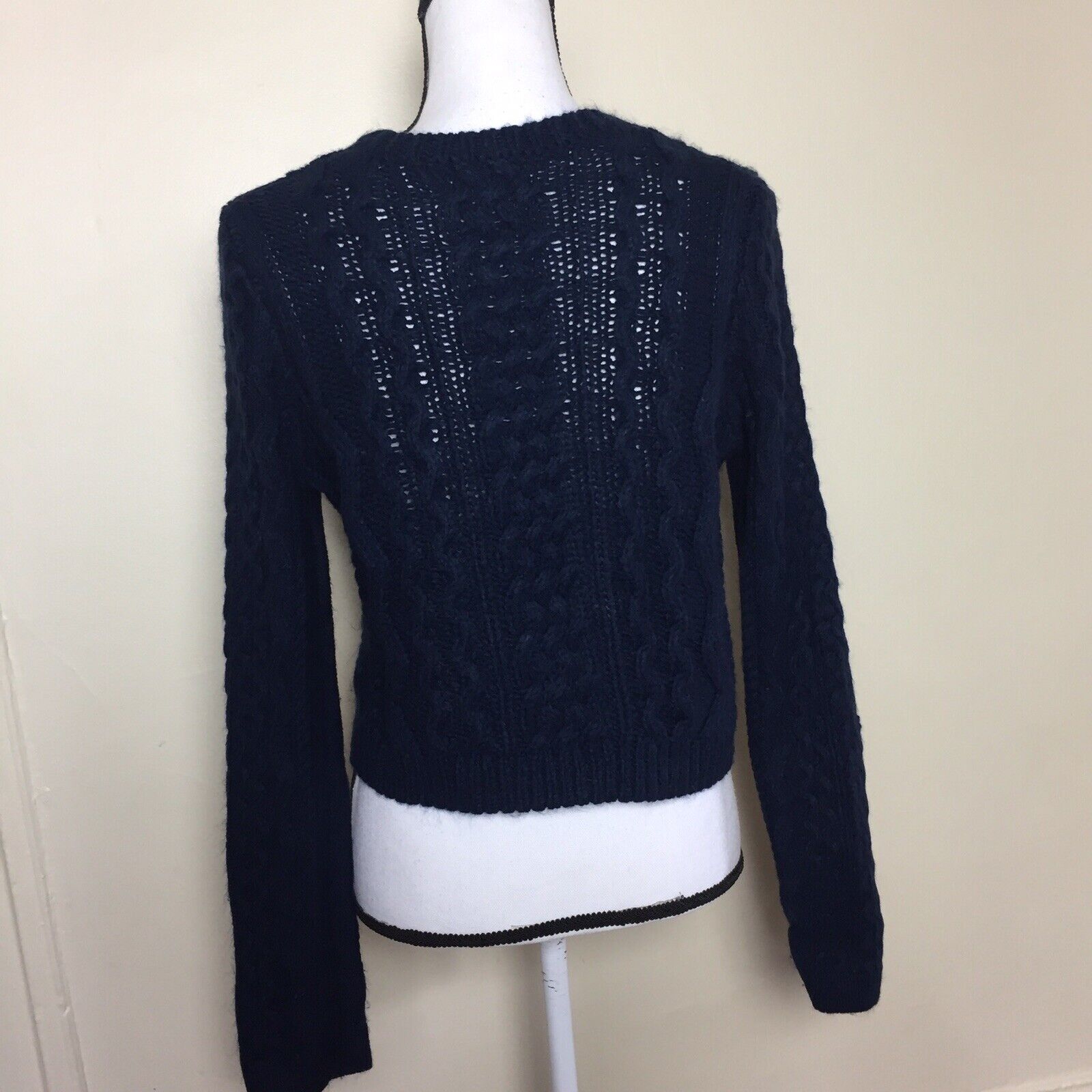 TOPSHOP Crop Long Sleeve Cable Sweater Navy Blue … - image 6
