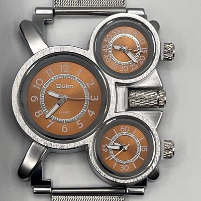 Oulm Quartz Watches 3 Time Zone Big Face Dial Stainless Steel Back Case Watch