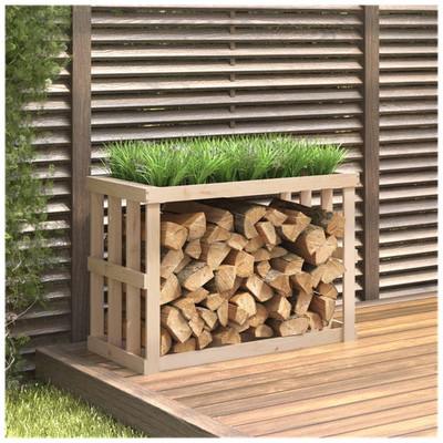 Outdoor Holzscheithalter massiv Kiefernholz 108x52x74cm natur mit Pflanzgefäß rustikal Gestell