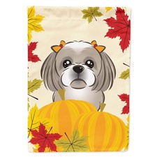 Caroline's Treasures Gray Silver Shih Tzu Thanksgiving House Flag BB2056CHF