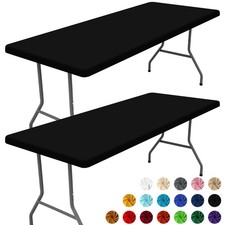 Spandex 6 Foot Rectangle Table Cloth 2 Pack, Elastic Fitted Tablecloths for P...
