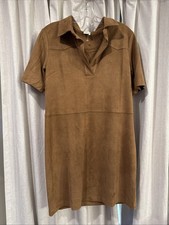 Paper Crane Brown Faux Suede Collar And V Neck Dress NWOT Size Medium