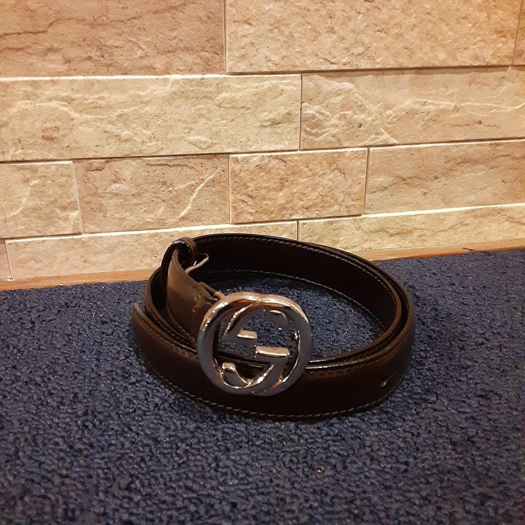 GUCCI buckle belt GG Logo hardware Made in Italy Brown Leather Men's Authentic