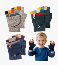 Kids Winter Gloves, Warm Knitted Convertible Fingerless Gloves for Boy Girl 2-6y