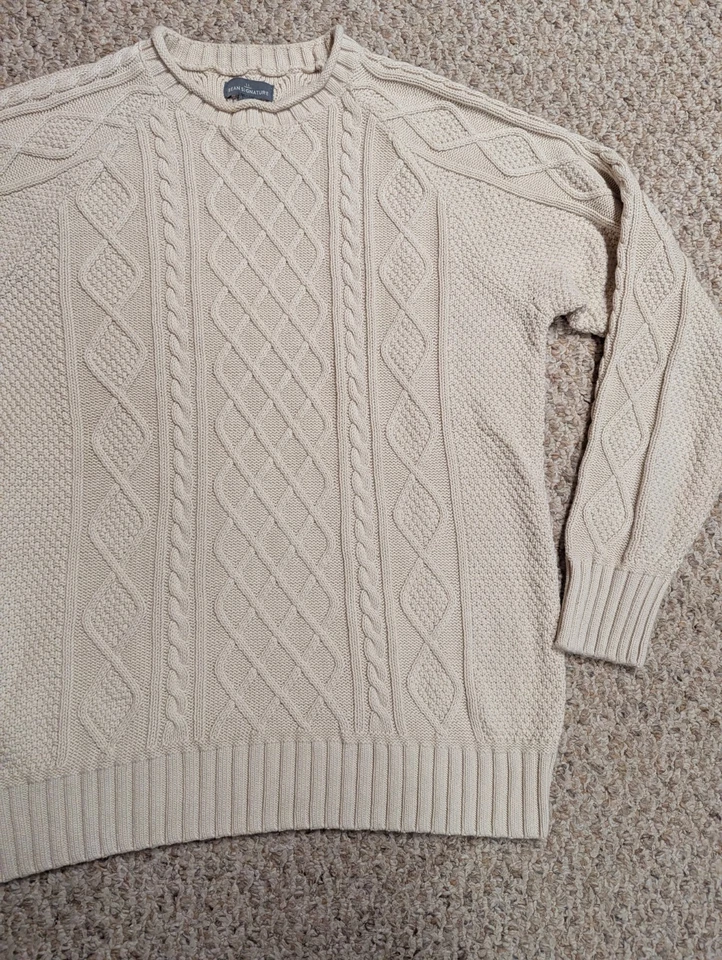 Suéter Pescador LL Bean Signature Beige Cuello Redondo Algodón Lino Talla L Foto 3 de 4