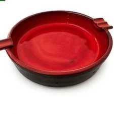 Vintage Mid-Century Modern Red & Black Ceramic Ashtray