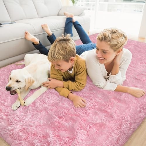 Vorleger 4x6, Rosa Flauschig Teppich für Schlafzimmer Wohnzimmer, Shaggy Rutschfest Weich - Bild 2 von 7