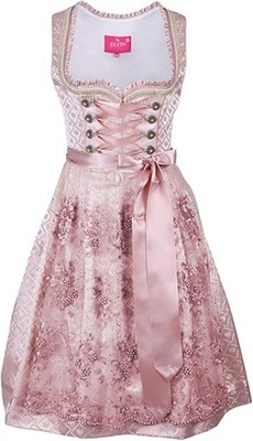 ELFIN Dirndl Midi Damen Trachtenkleid inkl. Spitzen-Schürze Gr.34-44 schwarz/bla
