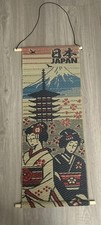 Japanese Tapestry Wall Hanging Decor with Geisha and Pagoda Design
