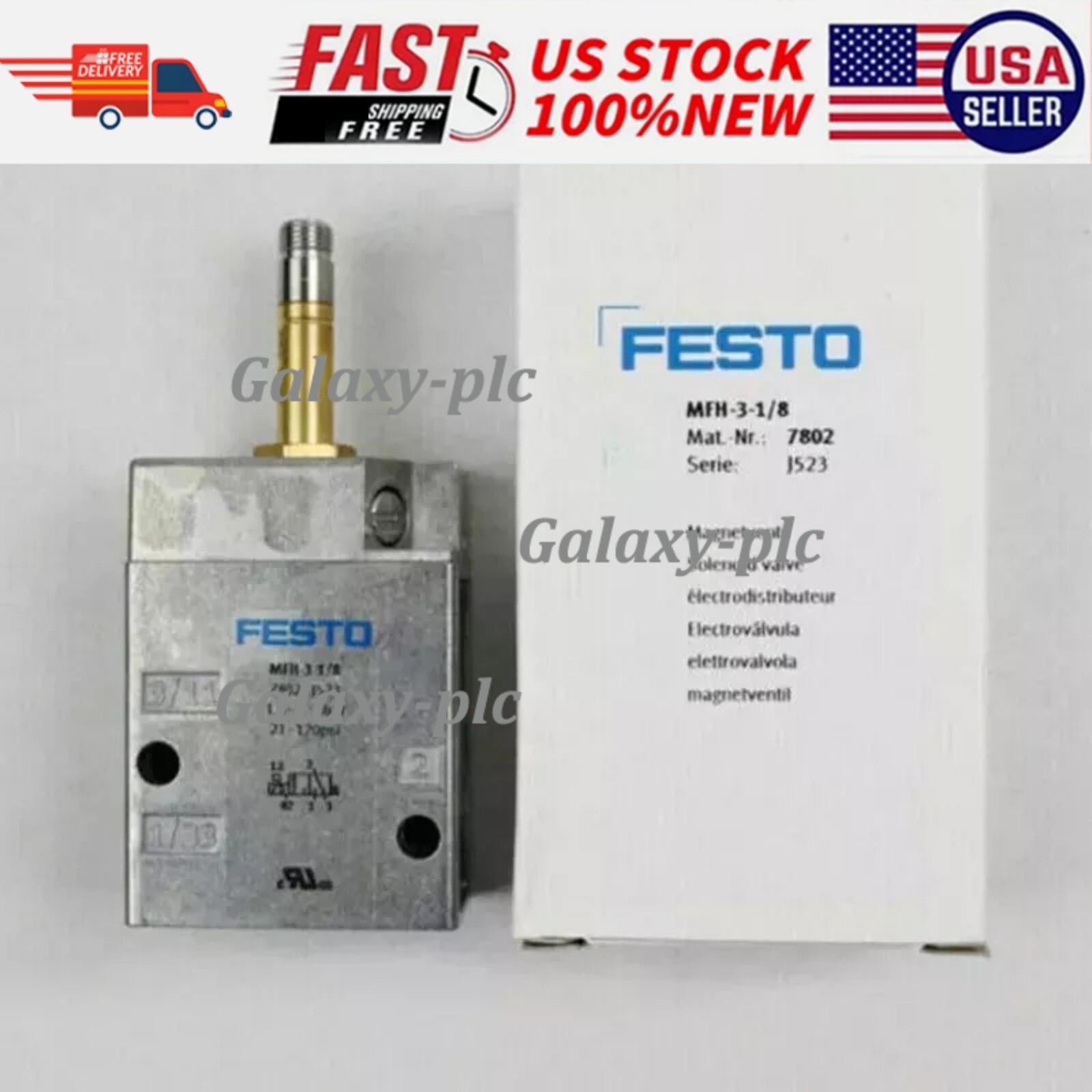 US FREE TAX New FESTO MFH-3-1/8 7802 Air Solenoid Valve, 1.5-8Bar, 21-120psi