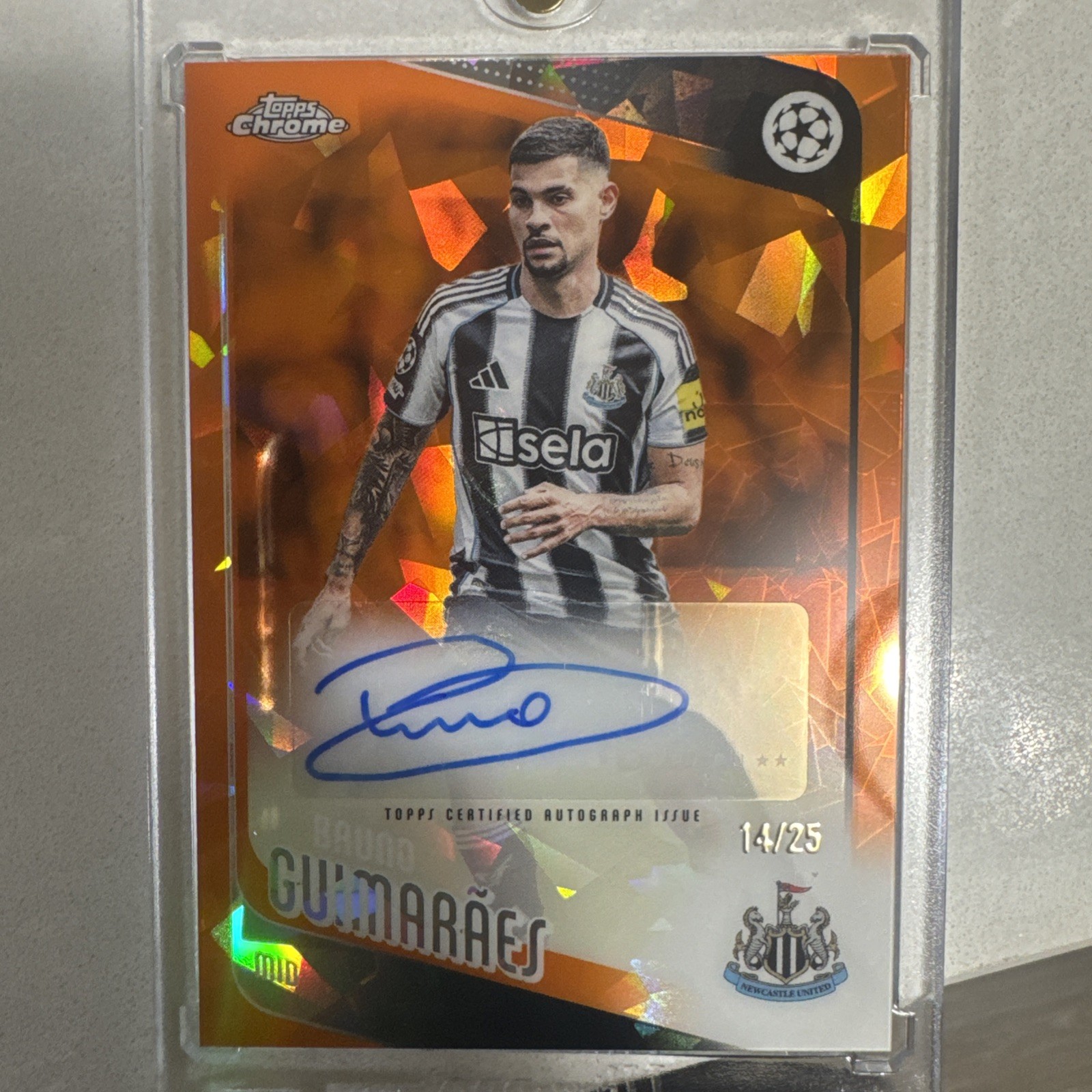 2025-26 Topps Chrome Sapphire Bruno Guimaraes Orange Auto /25