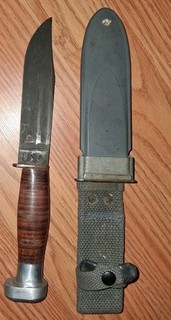 WW2FIGHTING KNIFE MARKED USN MK 1 MARK 1 GENEVA FORGE INC WOOD HANDLE NORD 4723