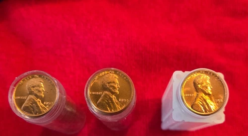 Lot of 3 Lincoln Cent Penny Wheat Rolls 1954P 1957D 1958D UNC Uncirculated