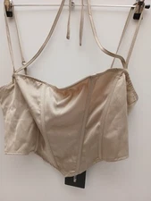Womens Size UK 16 Mocha Satin Strappy Corset Top by Pretty Little Thing  BNWT.