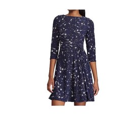 Chaps Womens Navy Floral Print Twist Front Midi Dress Size 1 P