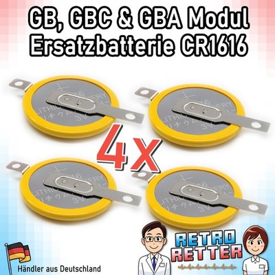 4x CR1616 Batterie +Lötfahne für GameBoy Modul Spielstand Speicher Pokemon Mario