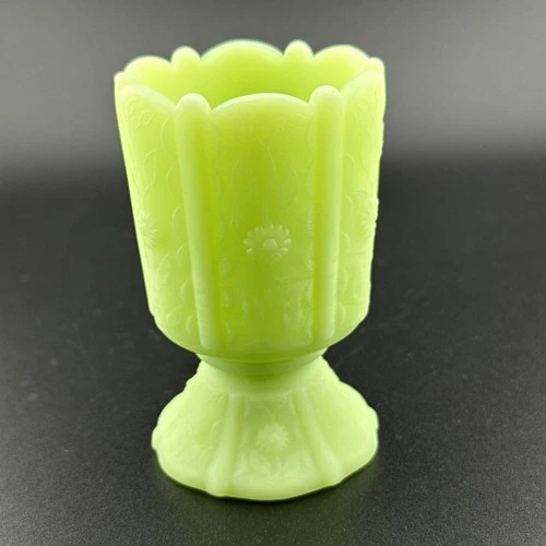 Fenton Lime Sherbet  Uranium Custard Glass Paneled Daisy Toothpick Holder