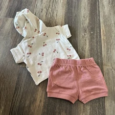 Modern Moments 0-3 mo Baby Girl Cherry Outfit🍒 NWT  ORGANIC cotton Shirt Shorts