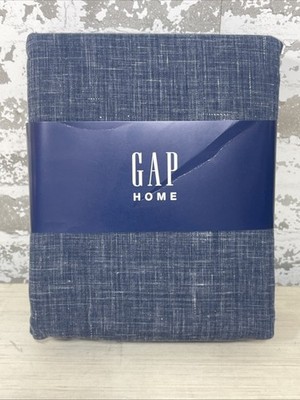 Gap Home Organic Cotton Window Curtain Pair, 48in x 63in Crosshatch Navy New