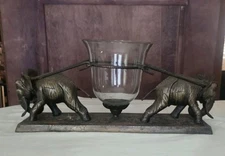 Vintage Bronze Elephant Centerpiece Sculpture W/ Glass Insert, Maitland Smith?