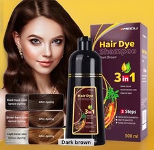 Hair Dye Shampoo Dark Brown Instant 3 in 1  Herbal Ingredients  Gray Cover 