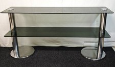 Console acciaio cristallo fumè – Tavolo vetro vintage 2 ripiani Design anni ‘70
