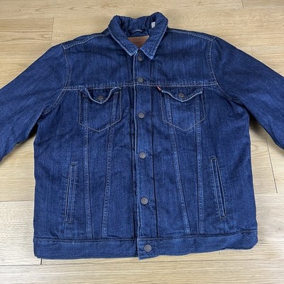Levi's dunkelblau Denim Puffer Jacke 550 Daunen Trucker Herren Large kuschelig warm