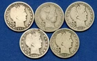 Barber Half Dollar Lot of 5 Coins 1902, 1906 S, 1907 O, 1908, 1912 D