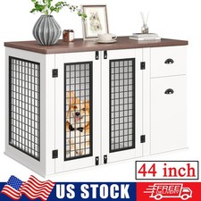 Large Dog Crate Wooden Kennel Cage End Table Pet Furniture with Drawer  Cabinet