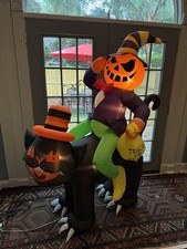 Gemmy Halloween 6 Foot Airblown Inflatable Prototype Pumpkin Man On Cat