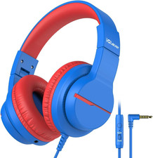 Kids Headphones for School Travel, Safe Volume Limited, HD Mic Stereo Sound Over