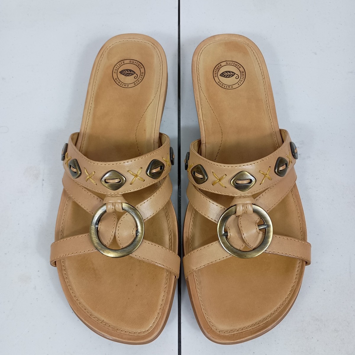 Nurture Sandals 8.5 Womens Tan Leather Slide Comfort Boho Flats